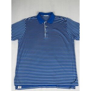 Peter Millar Polo Shirt Men's Blue Yellow Striped Golf Shirt Mens Large